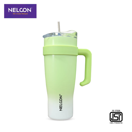 GripSip Vacuum Insulated Stainless Steel Tumbler Pastel Green White 1200ml - NelconIndustries