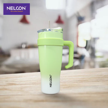 GripSip Vacuum Insulated Stainless Steel Tumbler Pastel Green White 1200ml - NelconIndustries