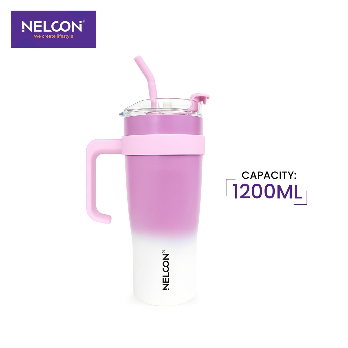 GripSip Vacuum Insulated Stainless Steel Tumbler Pink White 1200ml - NelconIndustries