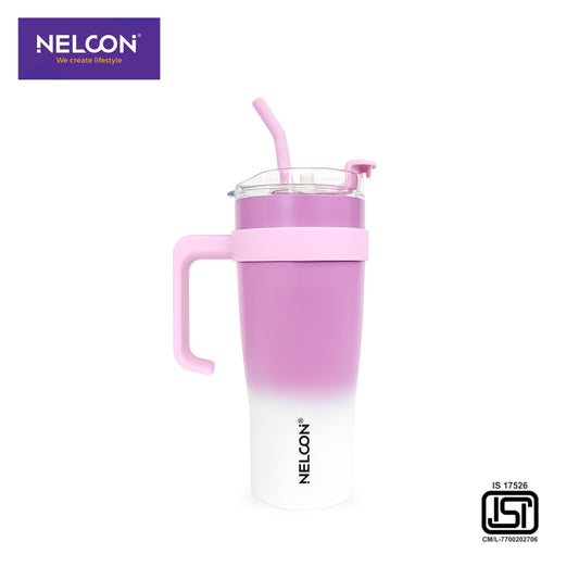 GripSip Vacuum Insulated Stainless Steel Tumbler Pink White 1200ml - NelconIndustries