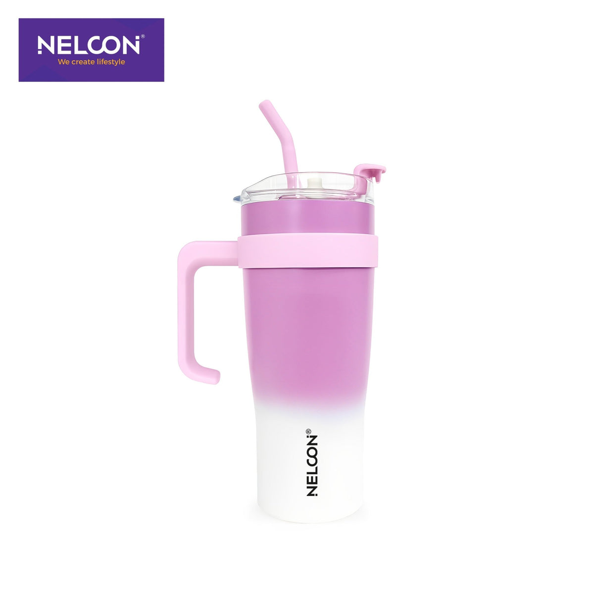 GripSip Vacuum Insulated Stainless Steel Tumbler Pink White 1200ml - NelconIndustries