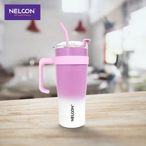 GripSip Vacuum Insulated Stainless Steel Tumbler Pink White 1200ml - NelconIndustries