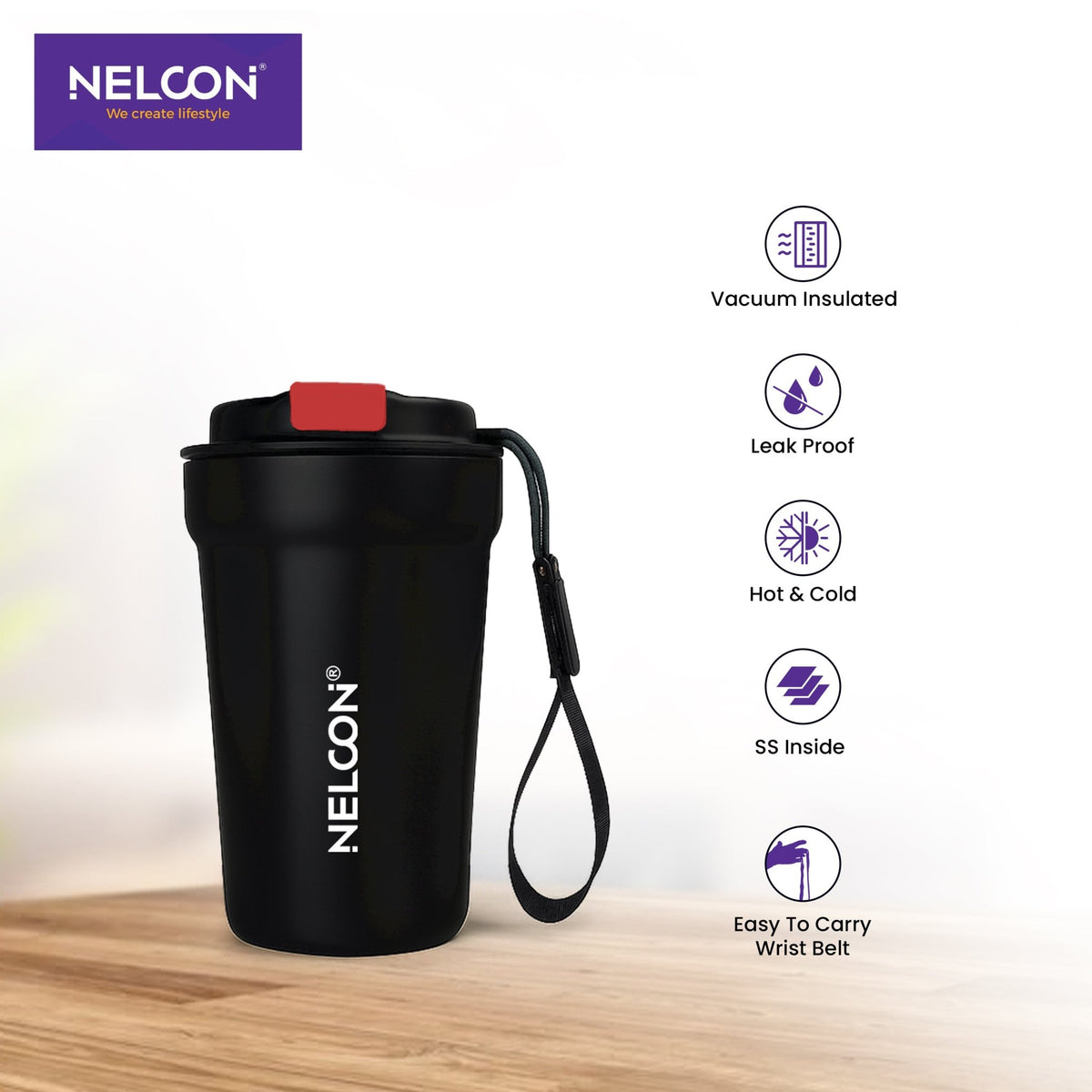 LoopSip Vacuum Insulated Stainless Steel Mug - 400ml (Black) - NelconIndustries