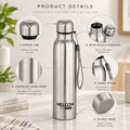 Nelcon Aquaslim Stainless Steel Water Bottle with Strap - Silver - Nelcon