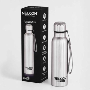 Nelcon Aquaslim Stainless Steel Water Bottle with Strap - Silver - Nelcon