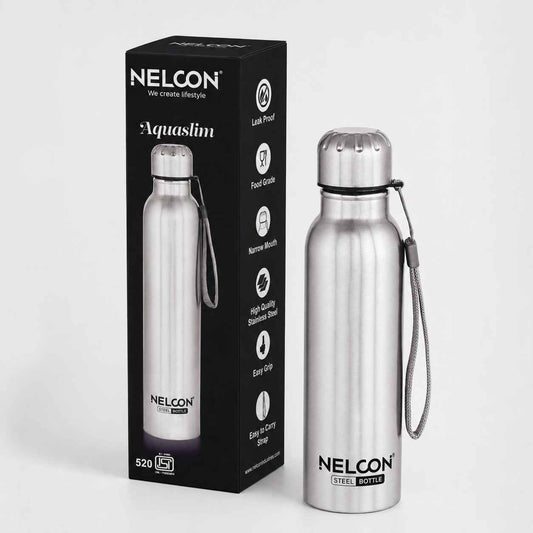 Nelcon Aquaslim Stainless Steel Water Bottle with Strap - Silver - Nelcon