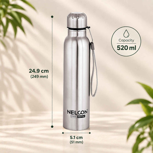 Nelcon Aquaslim Stainless Steel Water Bottle with Strap - Silver - Nelcon