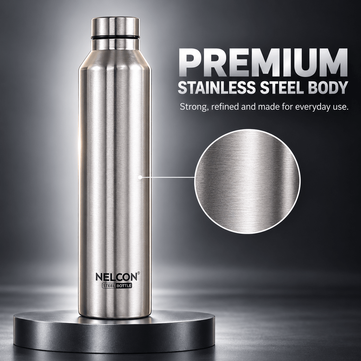 Nelcon Dew 1 litre silver stainless steel water bottle