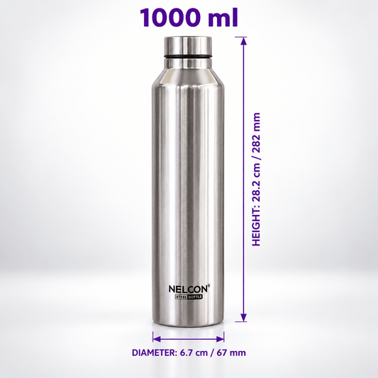 Nelcon Dew Stainless Steel Water Bottle Set of 6 – Silver, 1000ml (1L Each) - NelconIndustries
