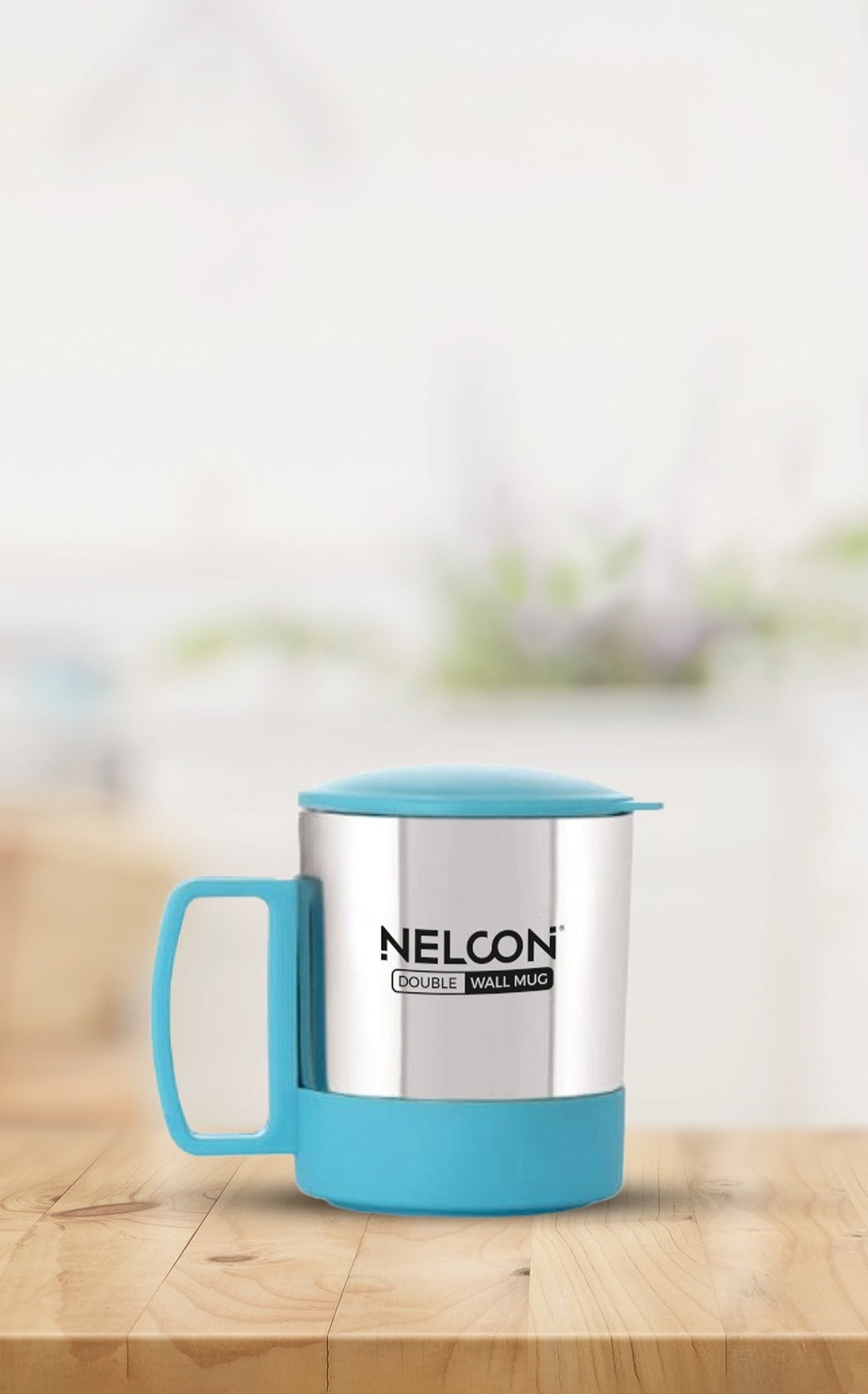 Nelcon Oxy tea & blue coffee mug with lid, set of 2pc hot and cold, 170ml