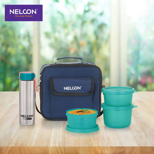 Rexo Lunch Bag with 350ml Bottle & 4 Tiffins - NelconIndustries