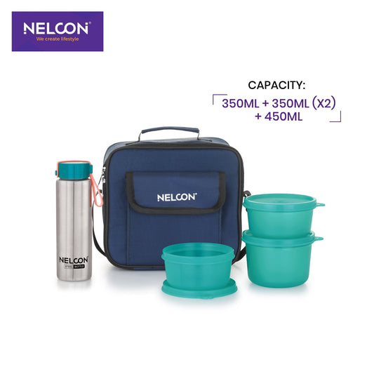 Rexo Lunch Bag with 350ml Bottle & 4 Tiffins - NelconIndustries