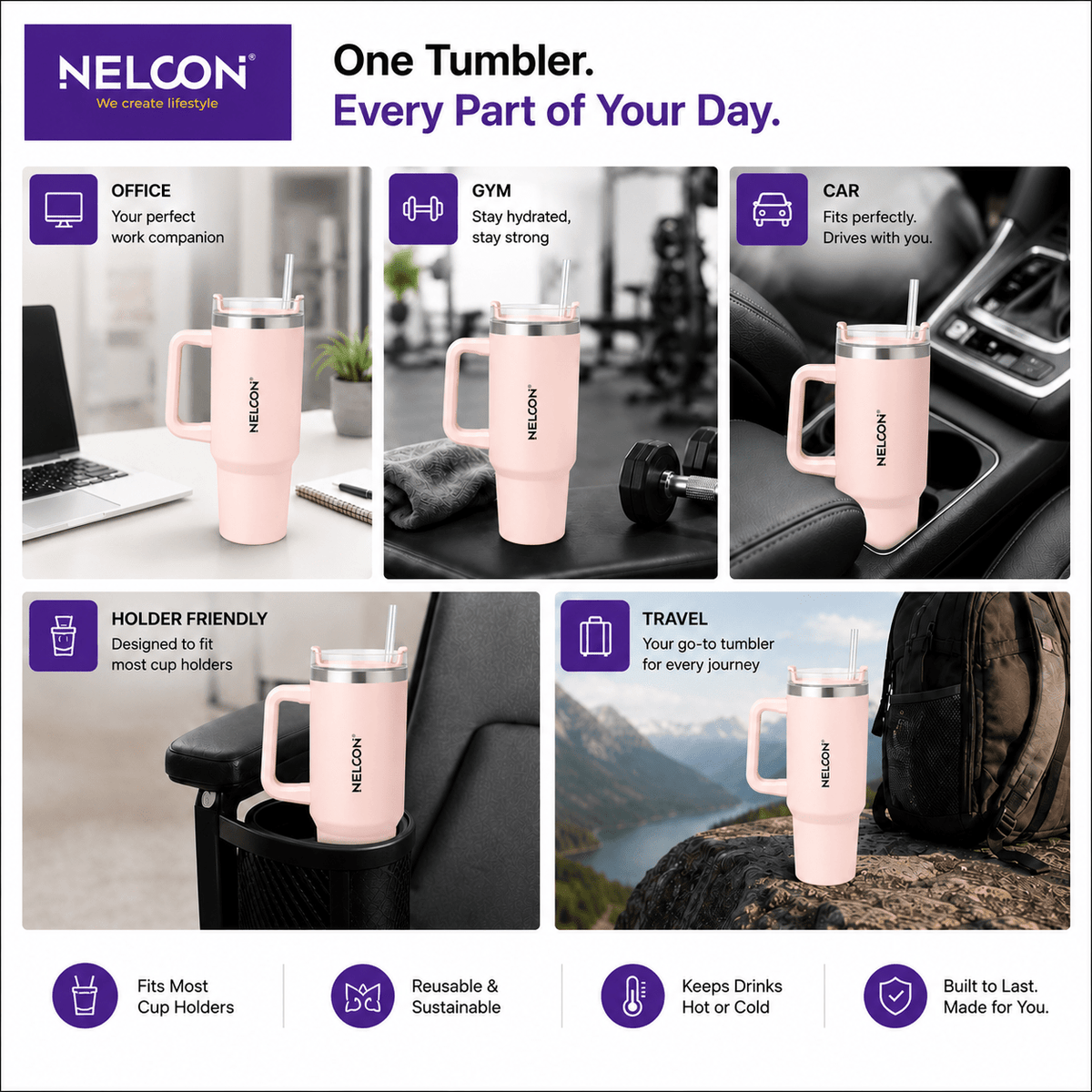 SipJoy Vacuum Insulated Stainless Steel Tumbler - 900ml - NelconIndustries