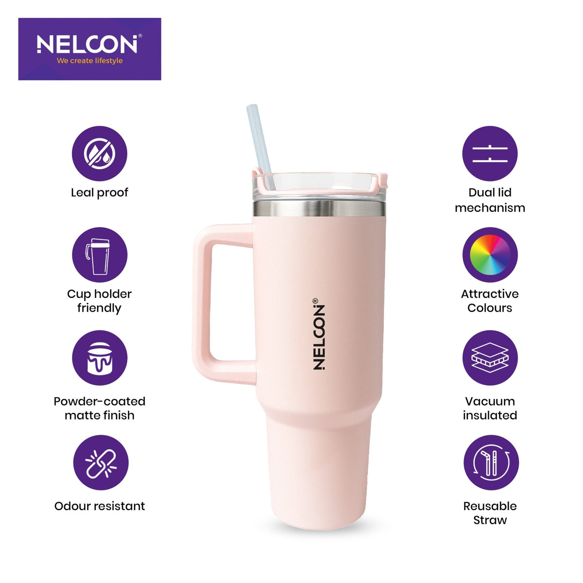 SipJoy Vacuum Insulated Stainless Steel Tumbler Light Pink - 900ml - NelconIndustries