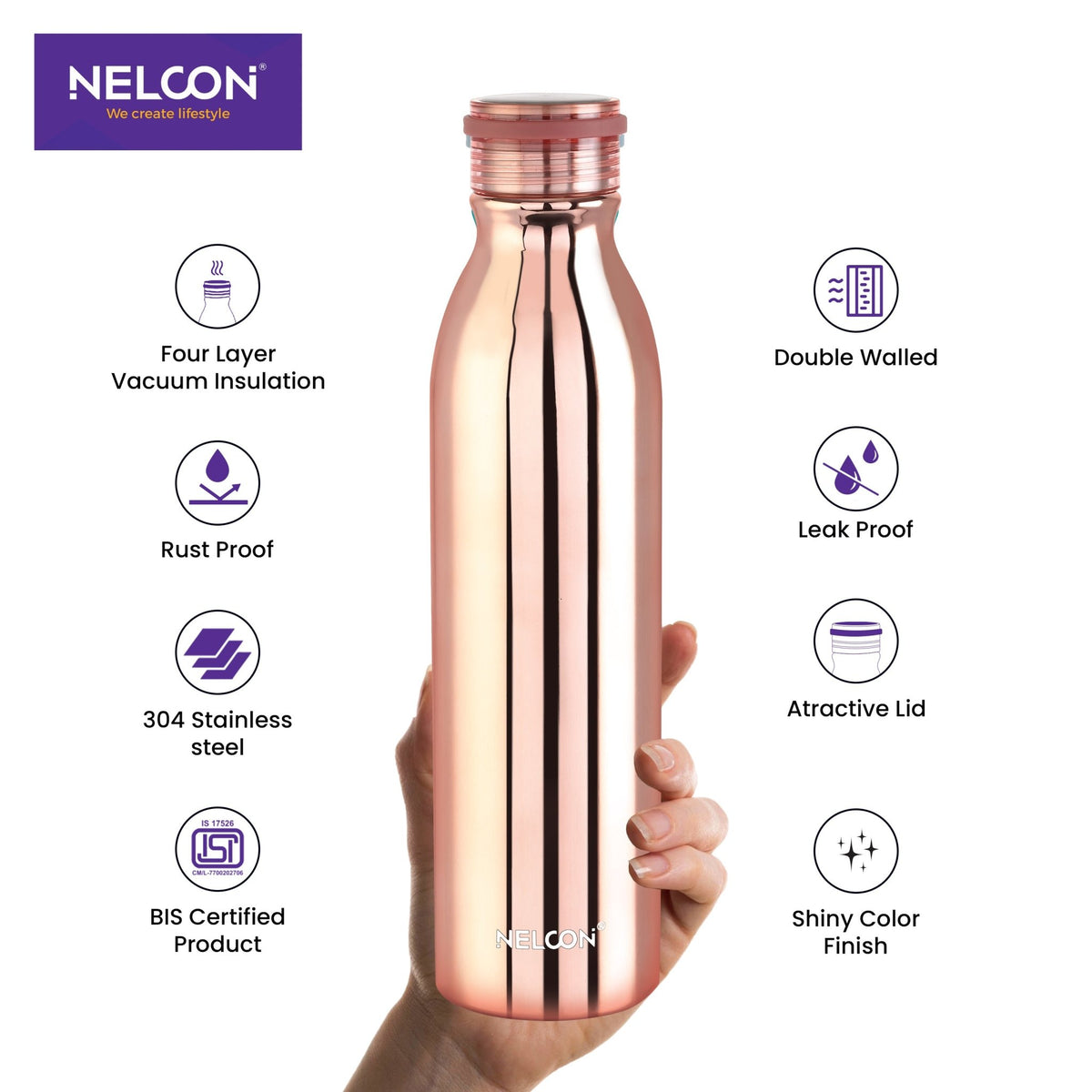 Stark Rose Gold Insulated Bottle 1000ml - NelconIndustries