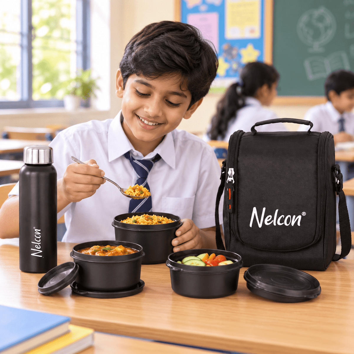TitanPro 750ml Bottle & Lunch Bag with 4 Tiffins - NelconIndustries