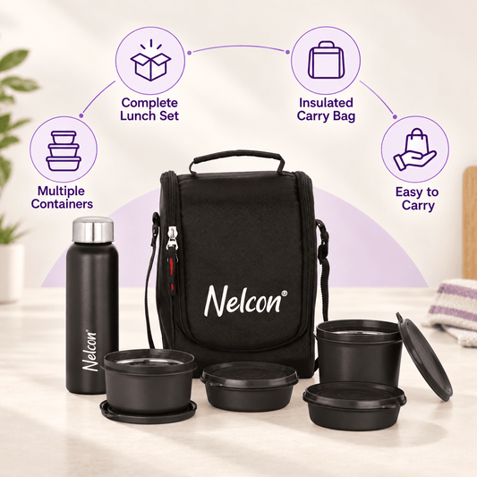 TitanPro 750ml Bottle & Lunch Bag with 4 Tiffins - NelconIndustries
