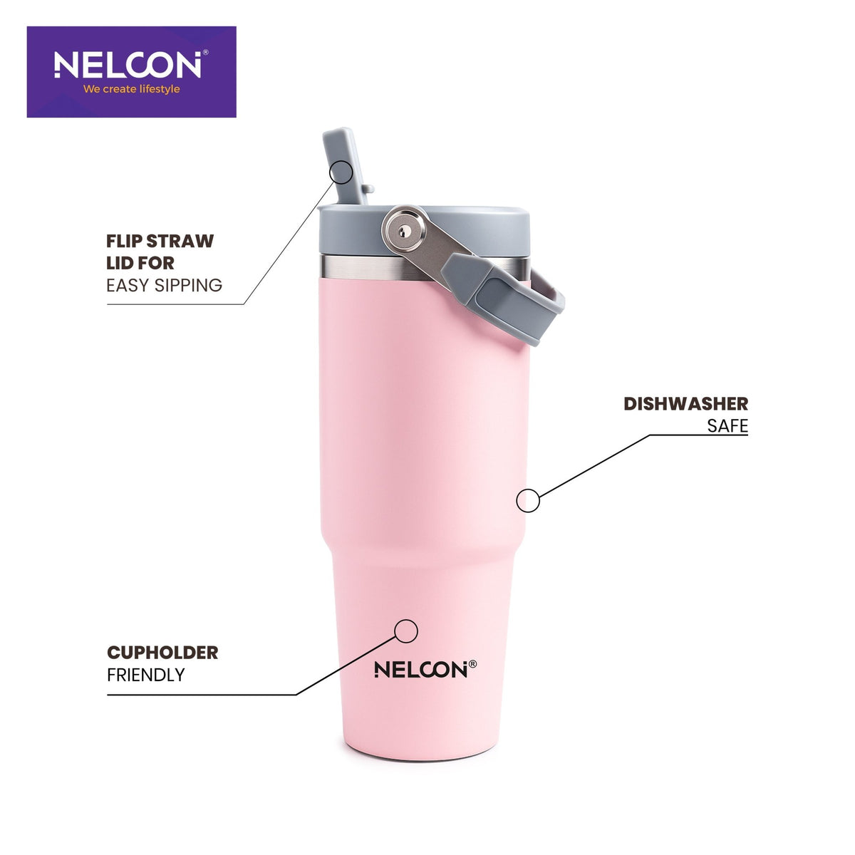 Travel Mate Insulated Stainless Steel Tumbler Pink- 900ml - NelconIndustries