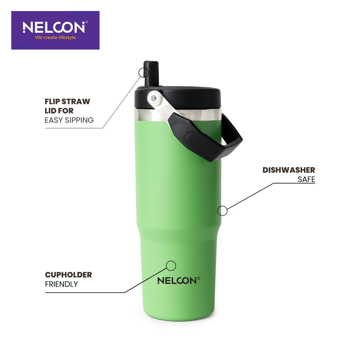 Travel Mate Vacuum Insulated Stainless Steel Tumbler Green- 900ml - NelconIndustries