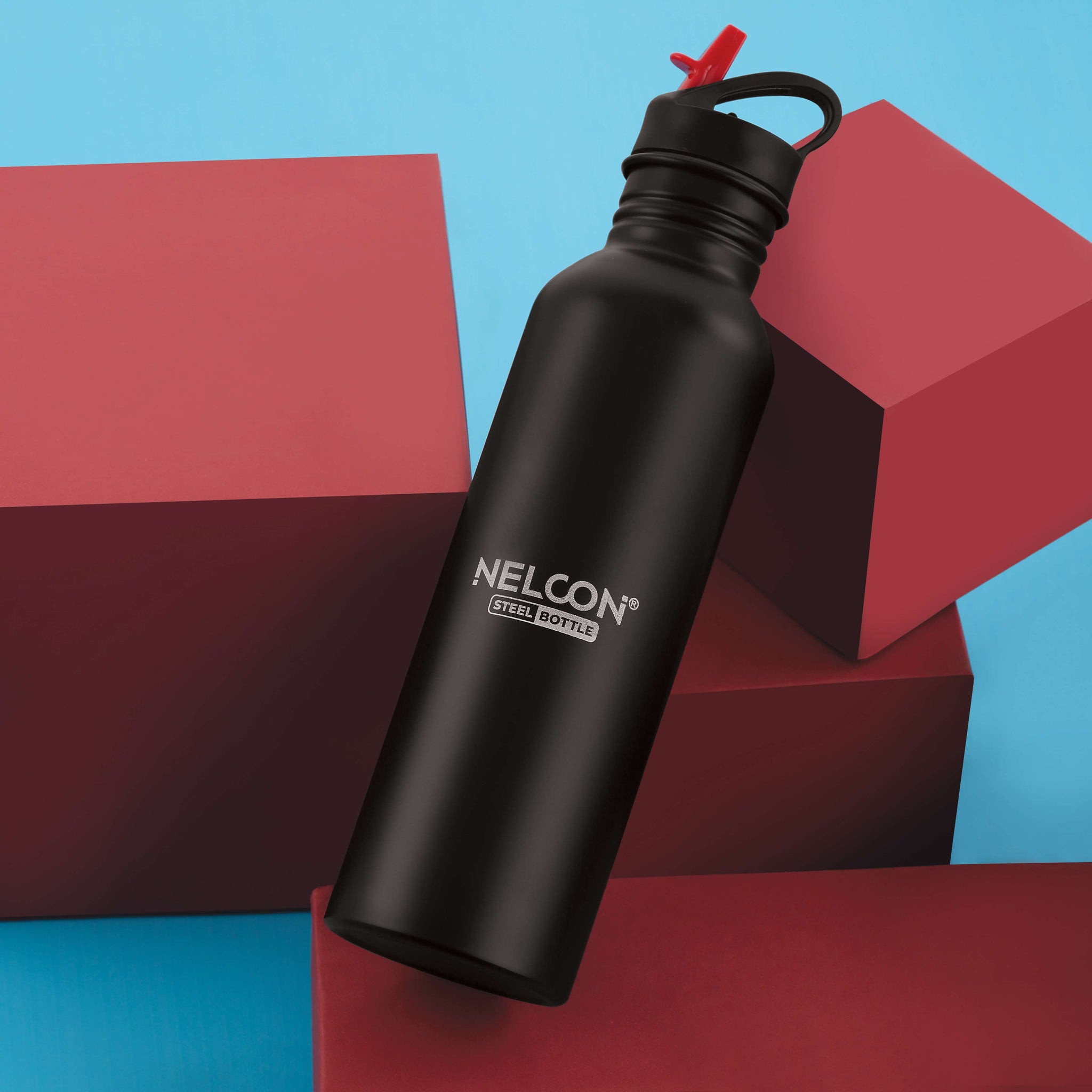 Nelcon Sprinkle black water bottle stainless steel with sipper cap, 750ml