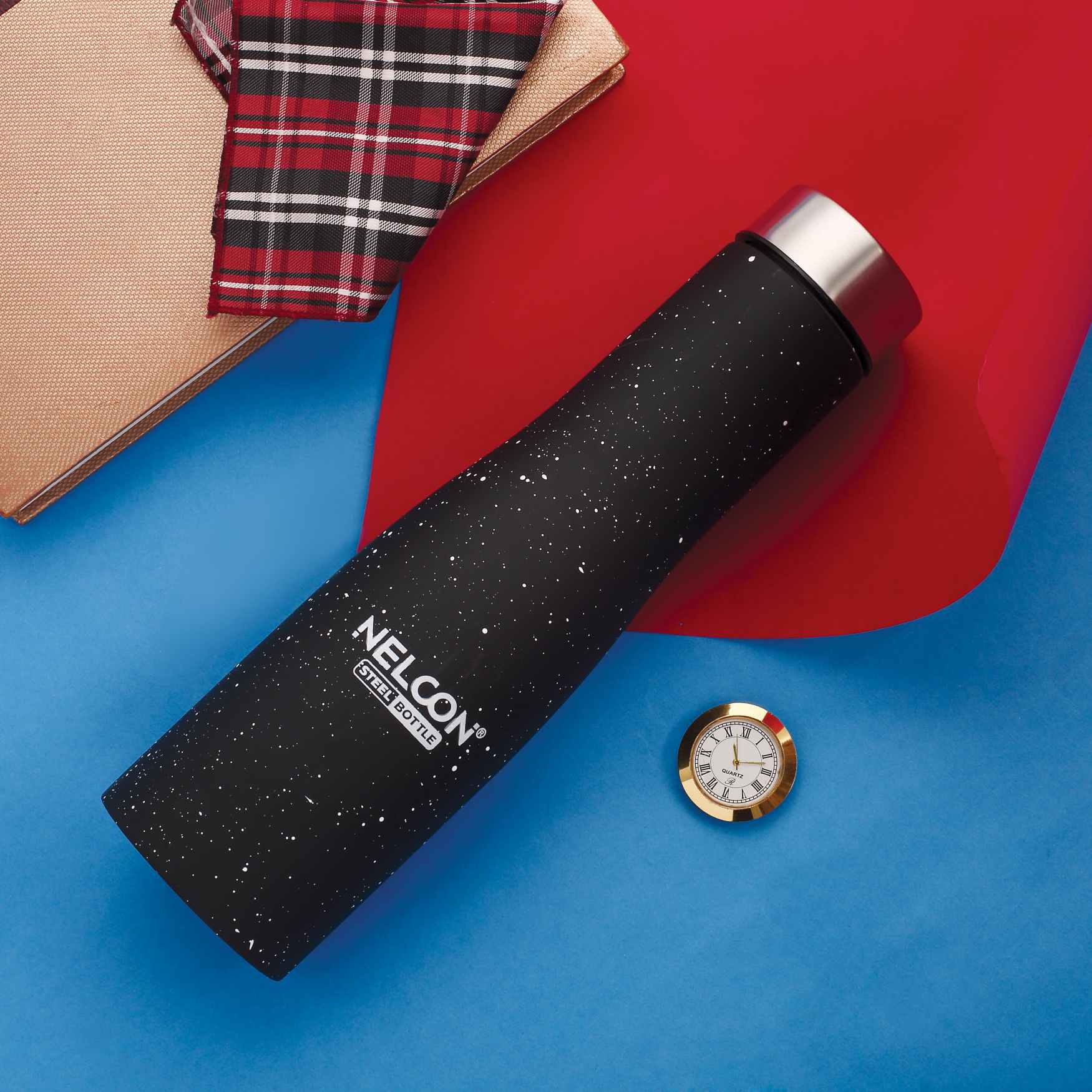 Nelcon Black white spatter water bottle stainless steel, 1000ml